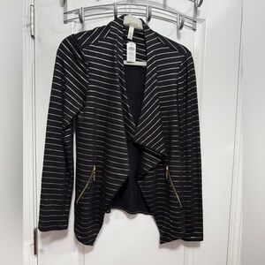 Soma French Terry Zipper Wrap Jacket Womens S Black Gold Glitz Stripe NWT blazer